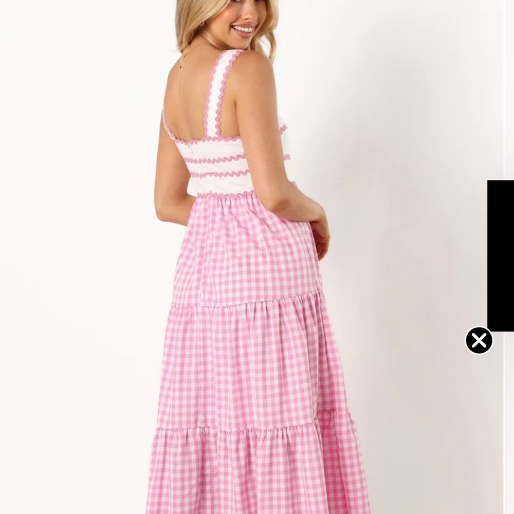 Petal &Pup Pink Gingham contrast midi dress.